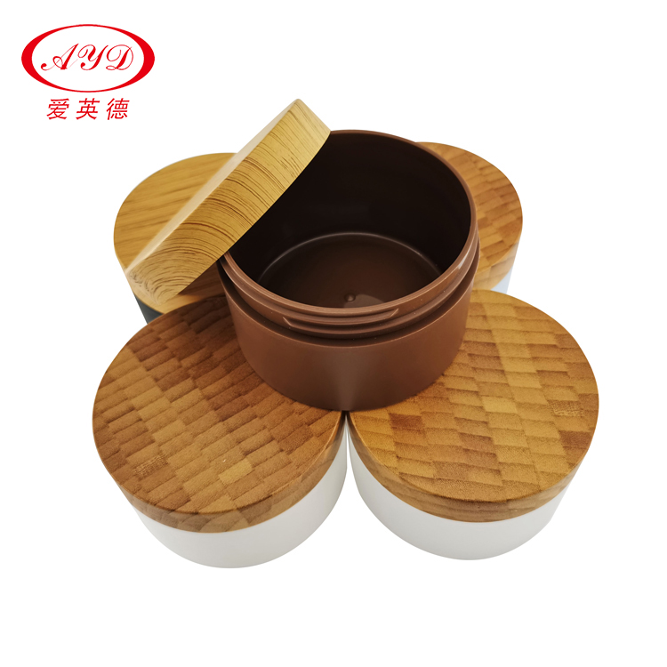 New PP Bamboo Print Lid Cosmetic Cream Jar For Cream/lotion Round Shaped Plastic Low MOQ