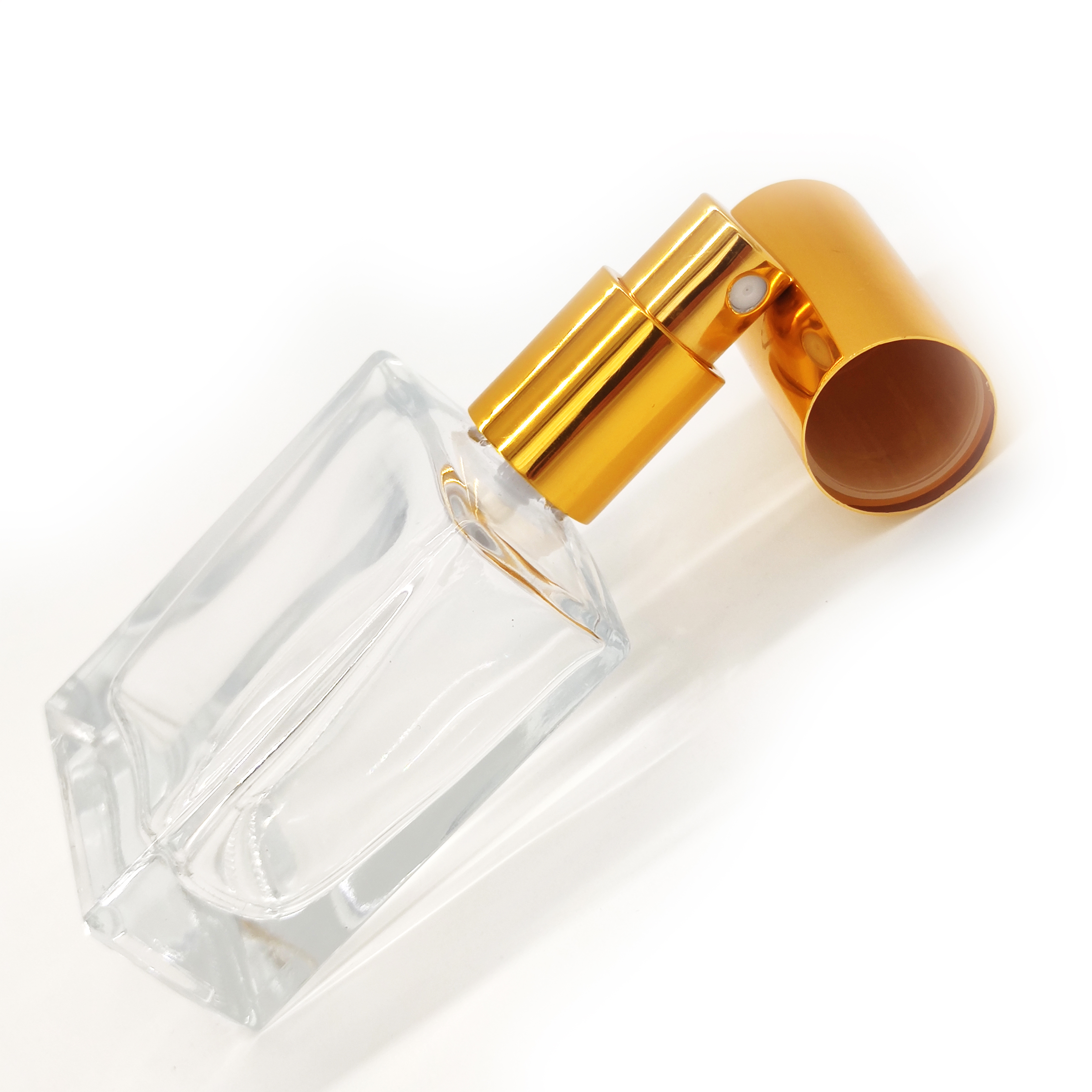 New Patter Gold Square Perfume Bottle 30ml 50ml 100ml Transparent Glass Perfume essential oil Bottle with Spray