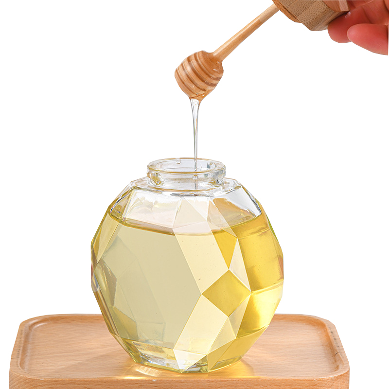 New Pattern manufacturers 500g customized honey bottle honey Glass Jar with wooden lid