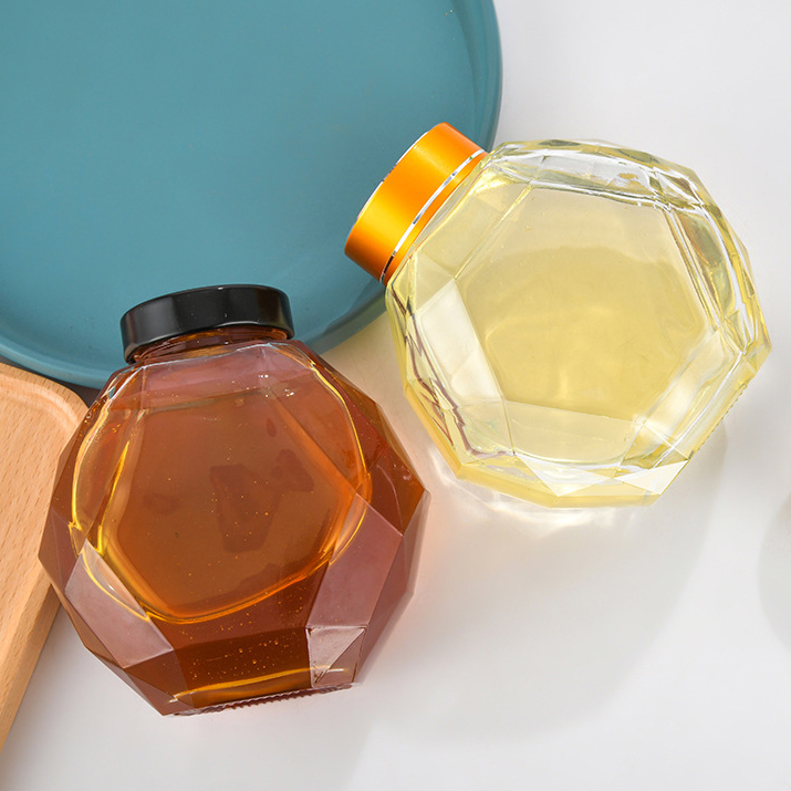 New Pattern manufacturers 500g customized honey bottle honey Glass Jar with wooden lid