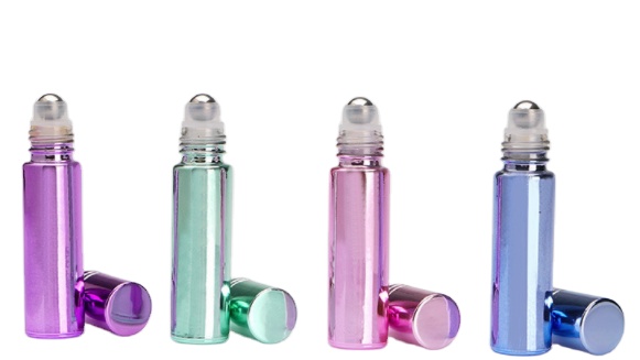 New Product Hot Sale 5ml 10ml 15ml Colorful UV Glass Bottle Essential Oil Use Roll on Bottle with Steel roller