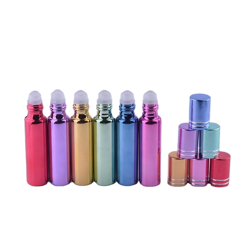 New Product Hot Sale 5ml 10ml 15ml Colorful UV Glass Bottle Essential Oil Use Roll on Bottle with Steel roller