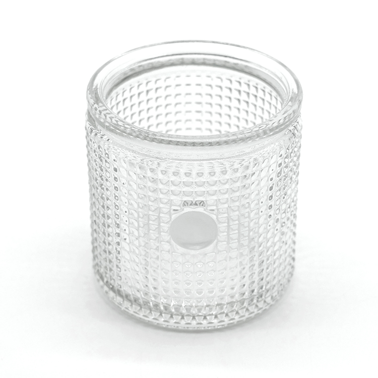 New Products 8oz Round Glass Jar Elegant Glass Candle Holder Pattern 240ml Glass Jar with Custom Made Patterns