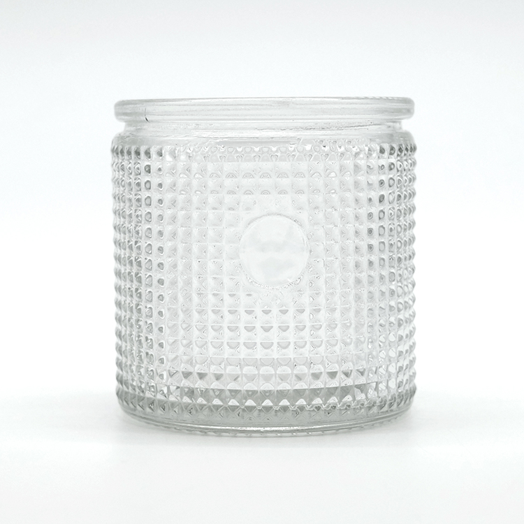 New Products 8oz Round Glass Jar Elegant Glass Candle Holder Pattern 240ml Glass Jar with Custom Made Patterns