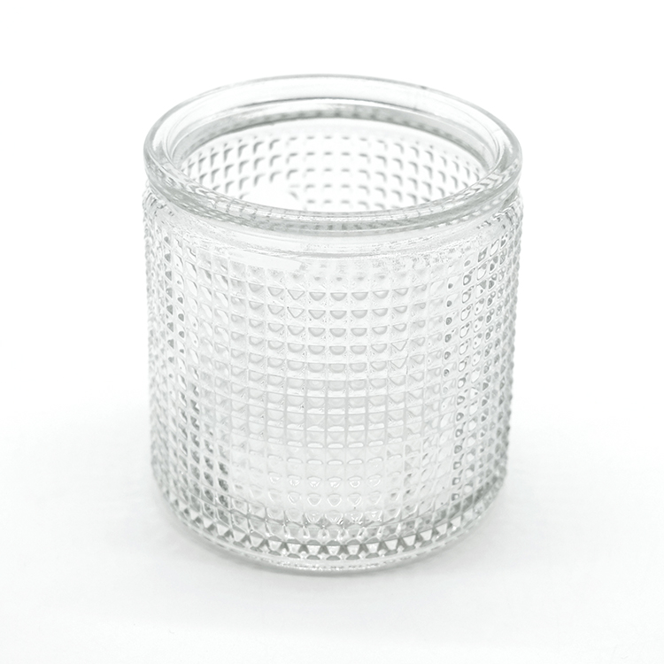 New Products 8oz Round Glass Jar Elegant Glass Candle Holder Pattern 240ml Glass Jar with Custom Made Patterns