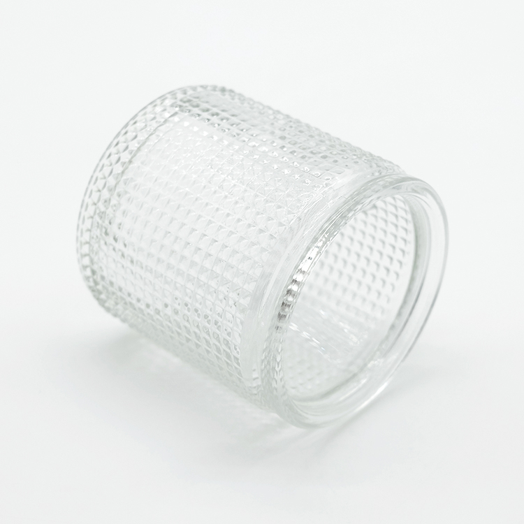 New Products 8oz Round Glass Jar Elegant Glass Candle Holder Pattern 240ml Glass Jar with Custom Made Patterns