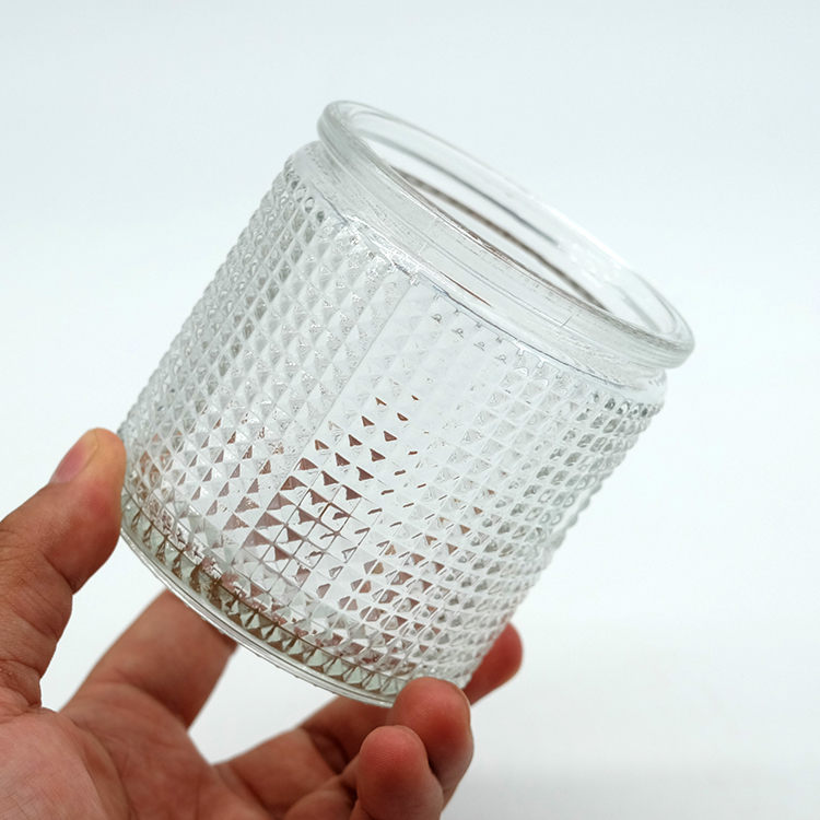 New Products 8oz Round Glass Jar Elegant Glass Candle Holder Pattern 240ml Glass Jar with Custom Made Patterns