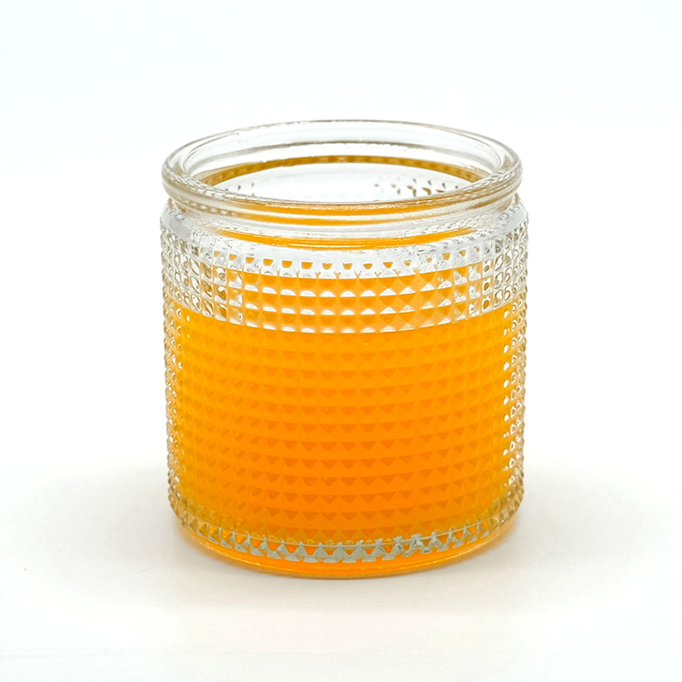New Products 8oz Round Glass Jar Elegant Glass Candle Holder Pattern 240ml Glass Jar with Custom Made Patterns