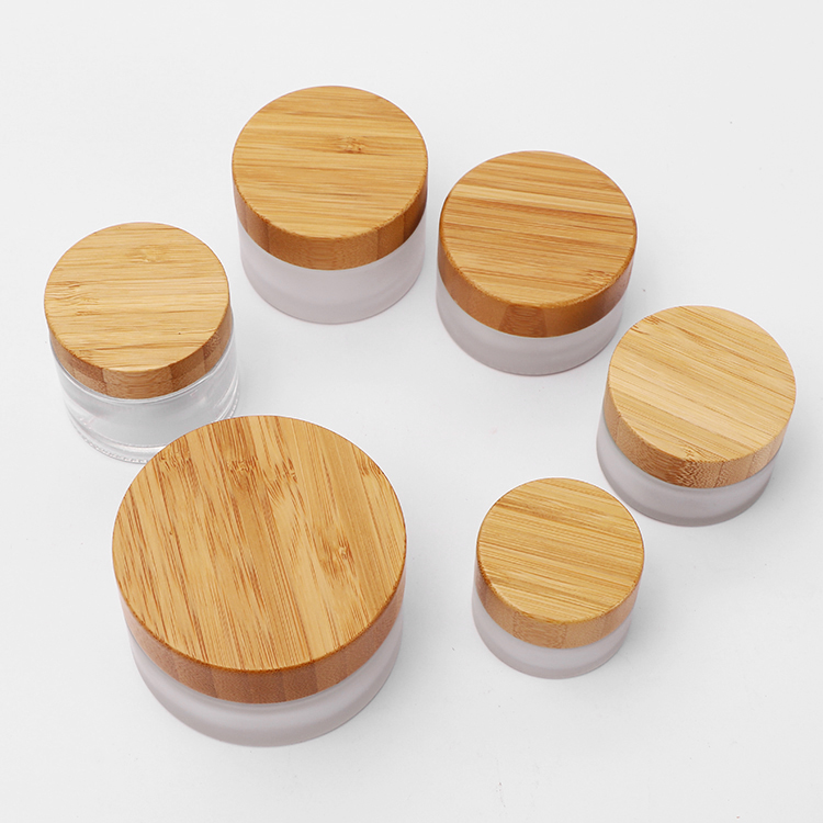 New Products Cosmetic Packaging Clear matte Glass Jar With Bamboo Cap