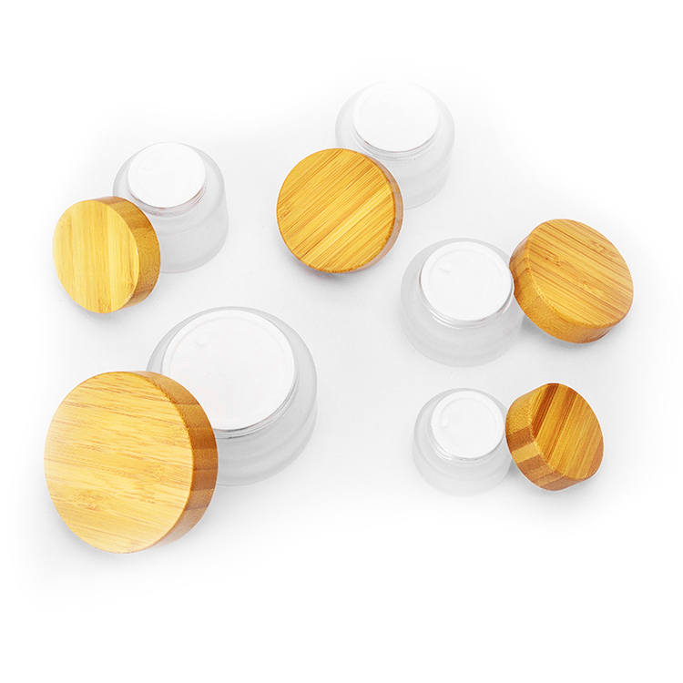 New Products Cosmetic Packaging Clear matte Glass Jar With Bamboo Cap