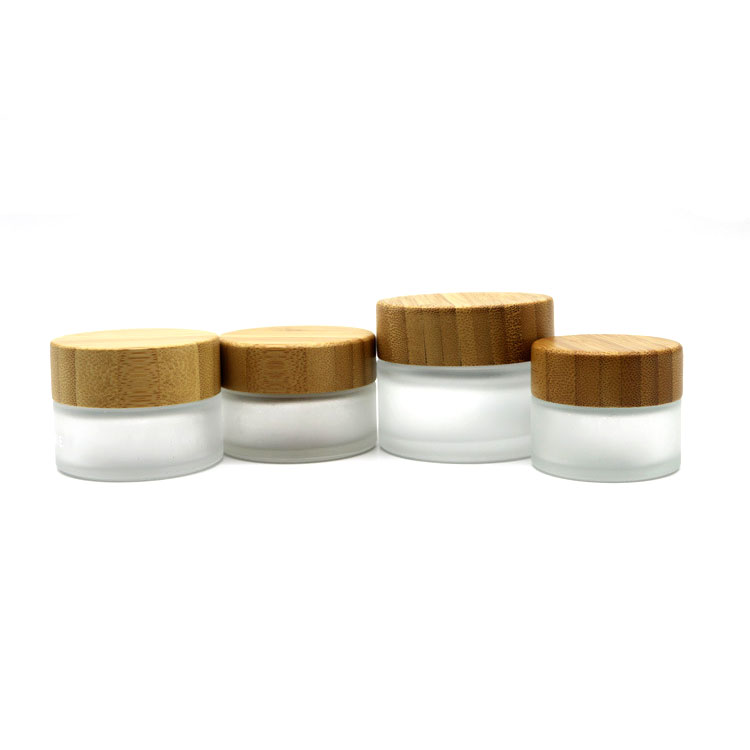 New Products Cosmetic Packaging Clear matte Glass Jar With Bamboo Cap