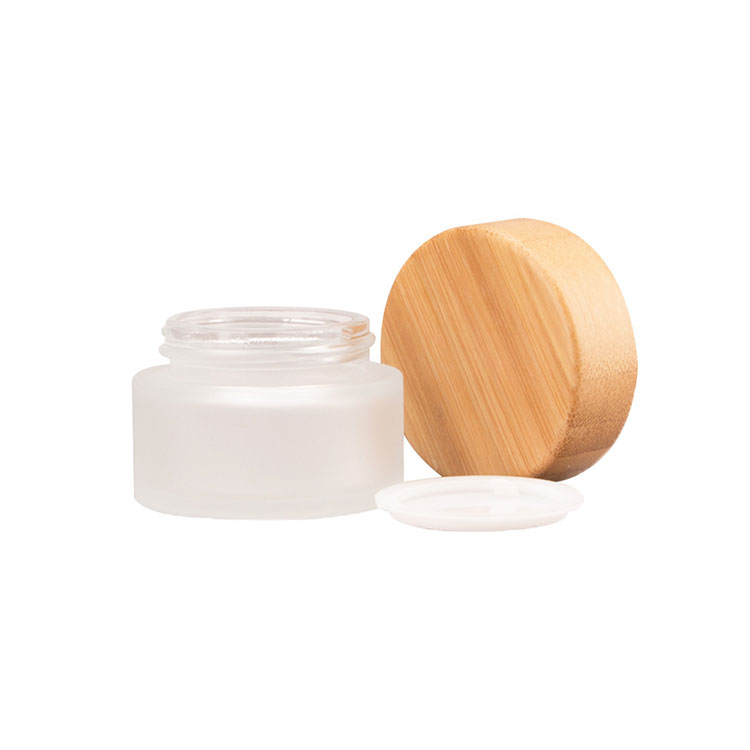 New Products Cosmetic Packaging Clear matte Glass Jar With Bamboo Cap