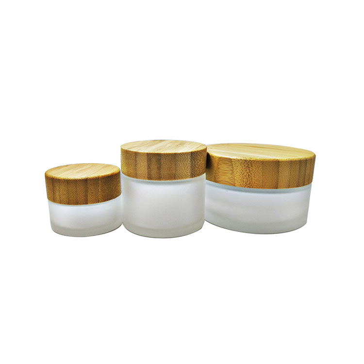 New Products Cosmetic Packaging Clear matte Glass Jar With Bamboo Cap