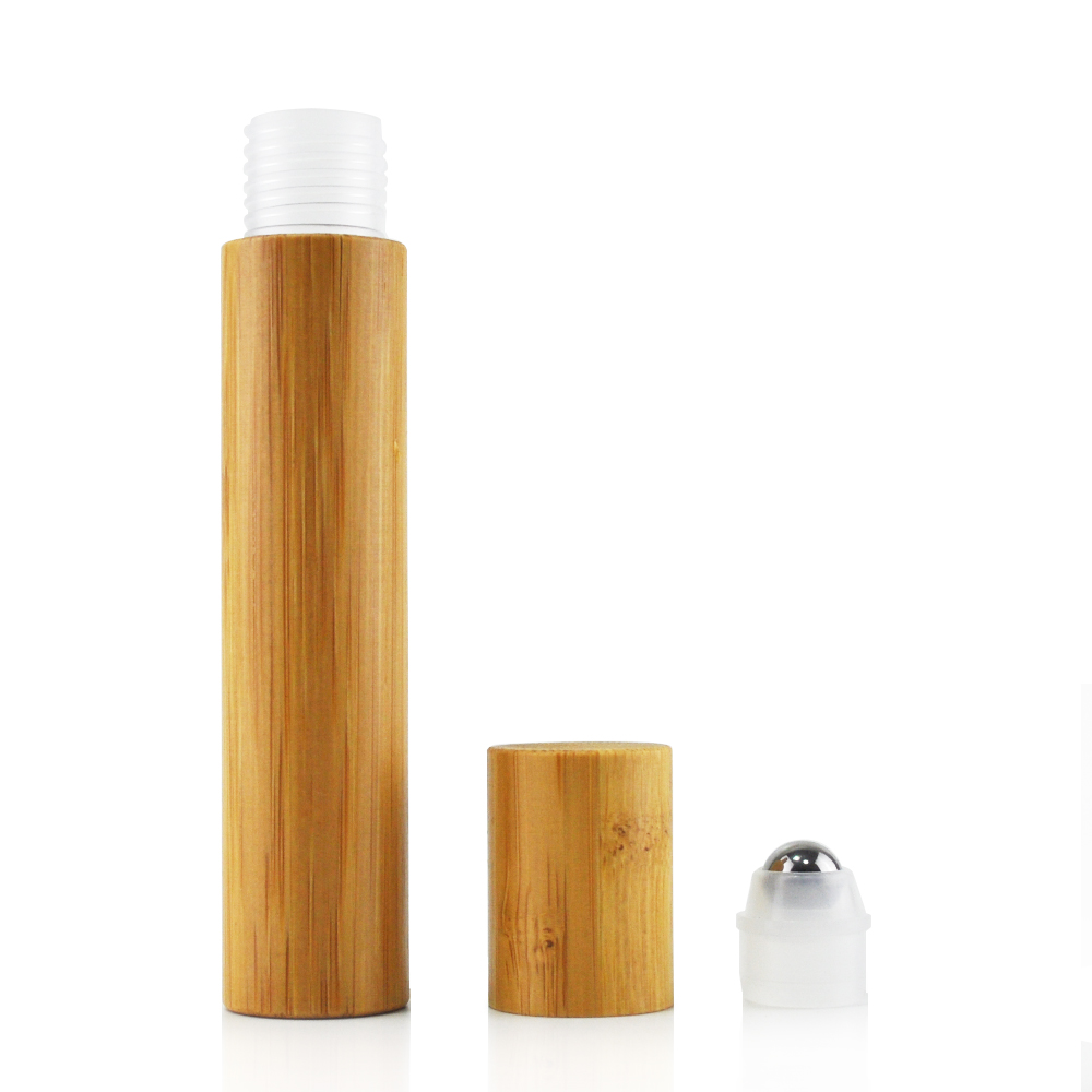 New Products Engraving Logo 100% Organic Bamboo 15ml plastic insert roll on bottle bamboo cap