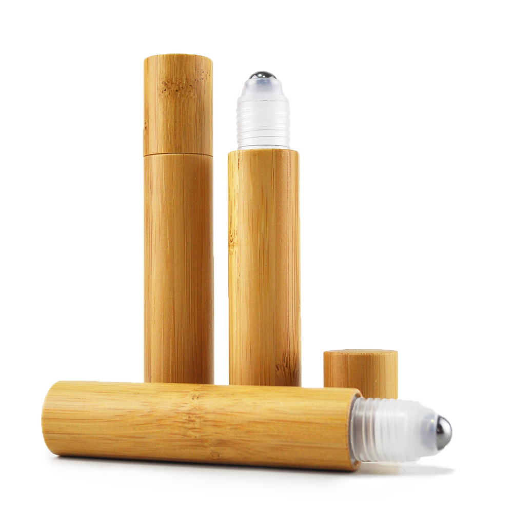 New Products Engraving Logo 100% Organic Bamboo 15ml plastic insert roll on bottle bamboo cap