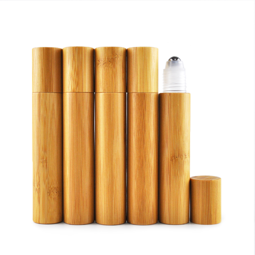 New Products Engraving Logo 100% Organic Bamboo 15ml plastic insert roll on bottle bamboo cap