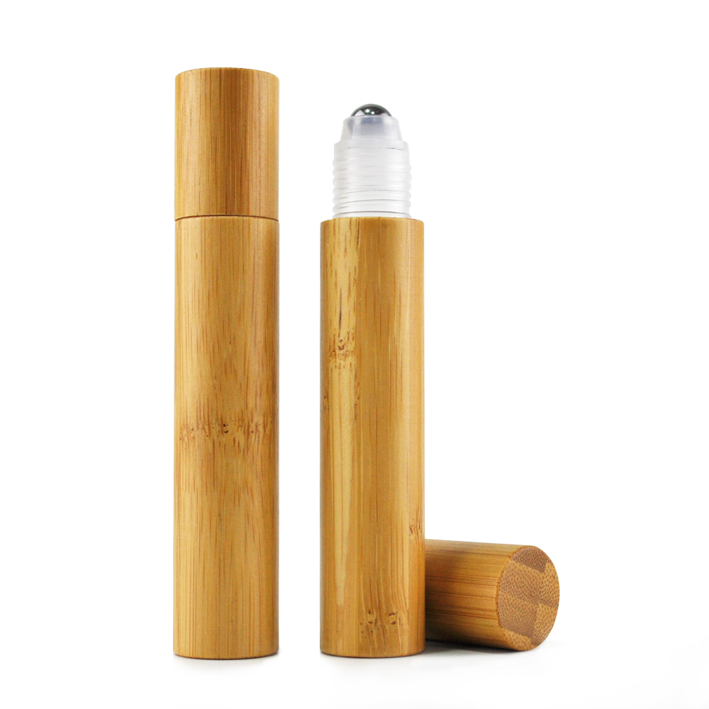 New Products Engraving Logo 100% Organic Bamboo 15ml plastic insert roll on bottle bamboo cap