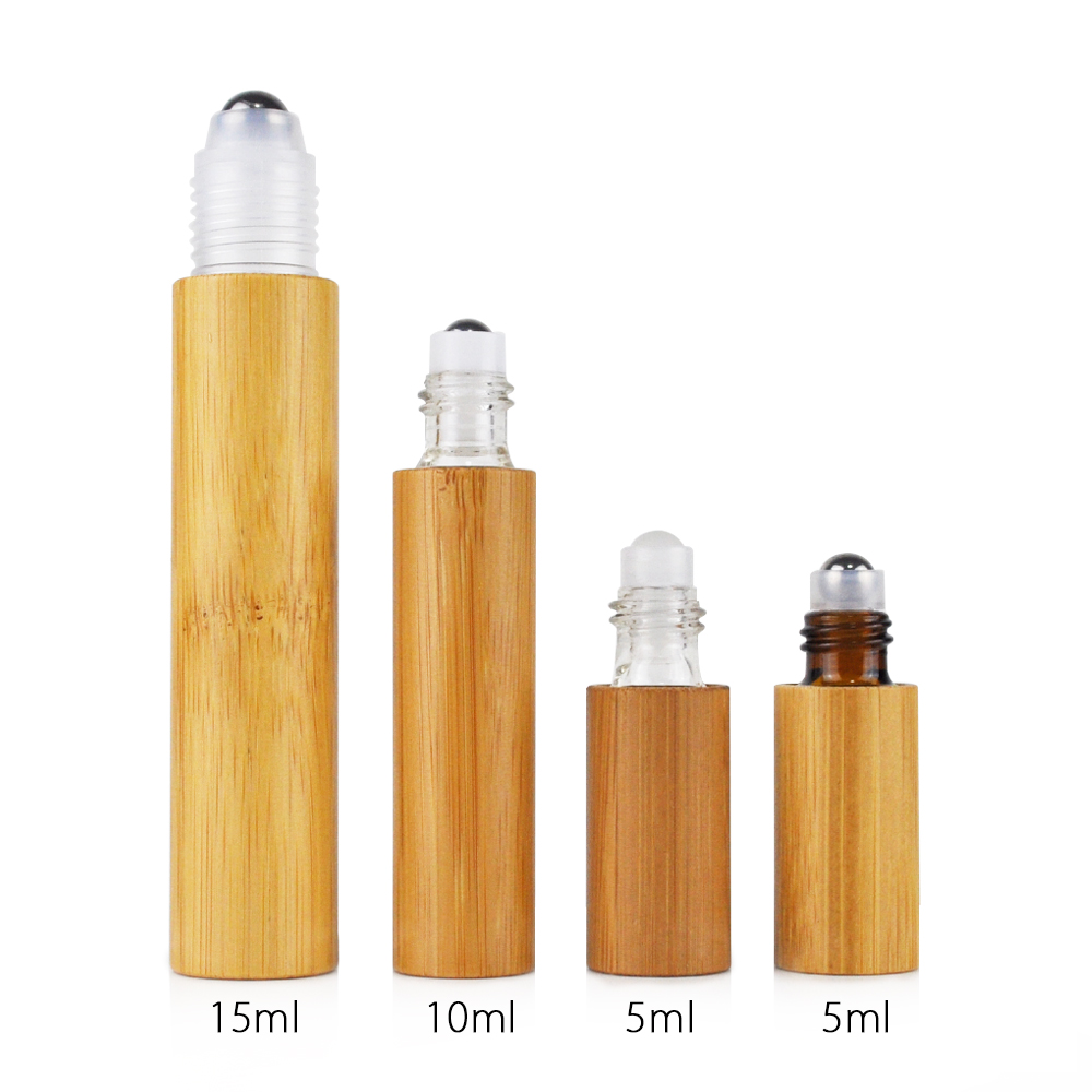 New Products Engraving Logo 100% Organic Bamboo 15ml plastic insert roll on bottle bamboo cap