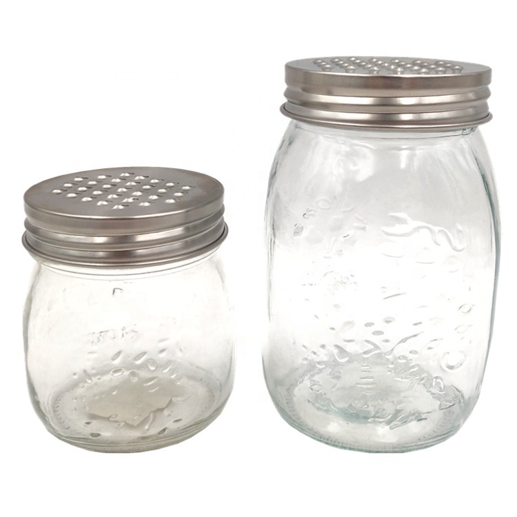 New Products Wide Mouth Glass Mason Jar with Stainless Steel Grater Lid