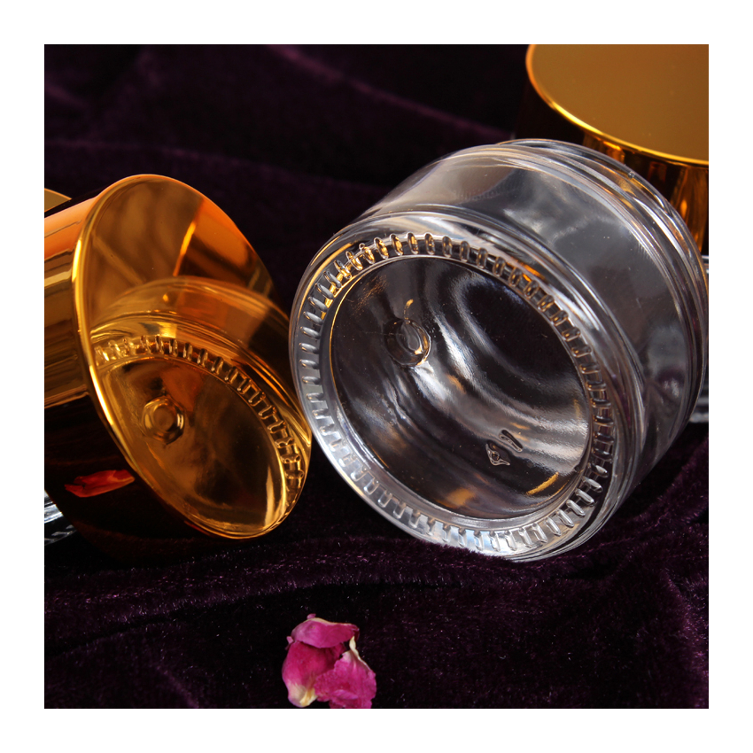 New Round Cosmetic Mini Clear Glass Cream Jar with Gold Lid