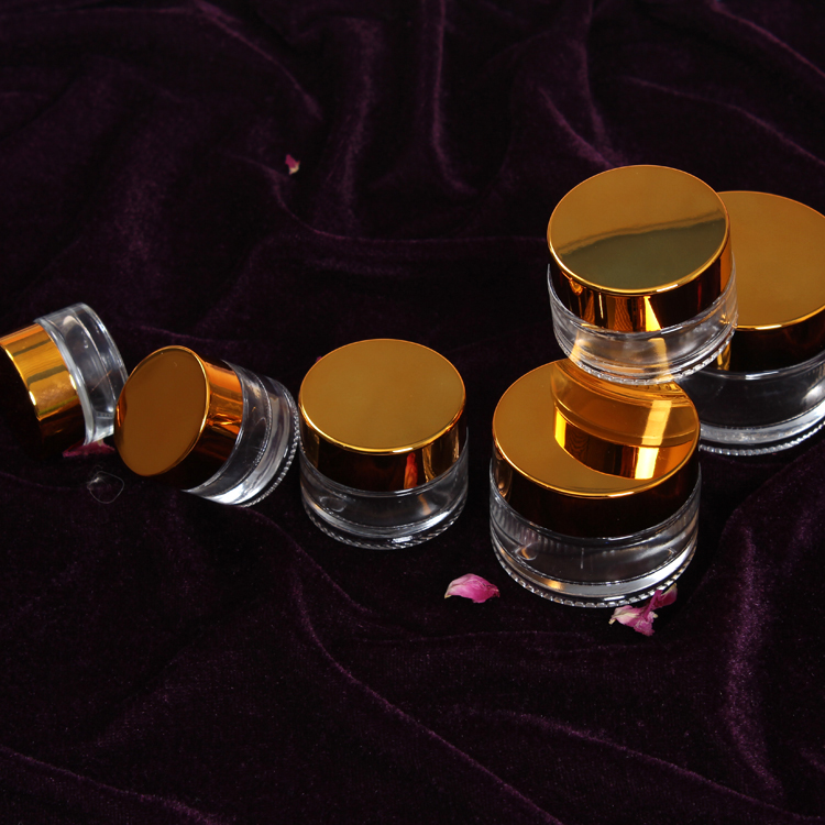 New Round Cosmetic Mini Clear Glass Cream Jar with Gold Lid