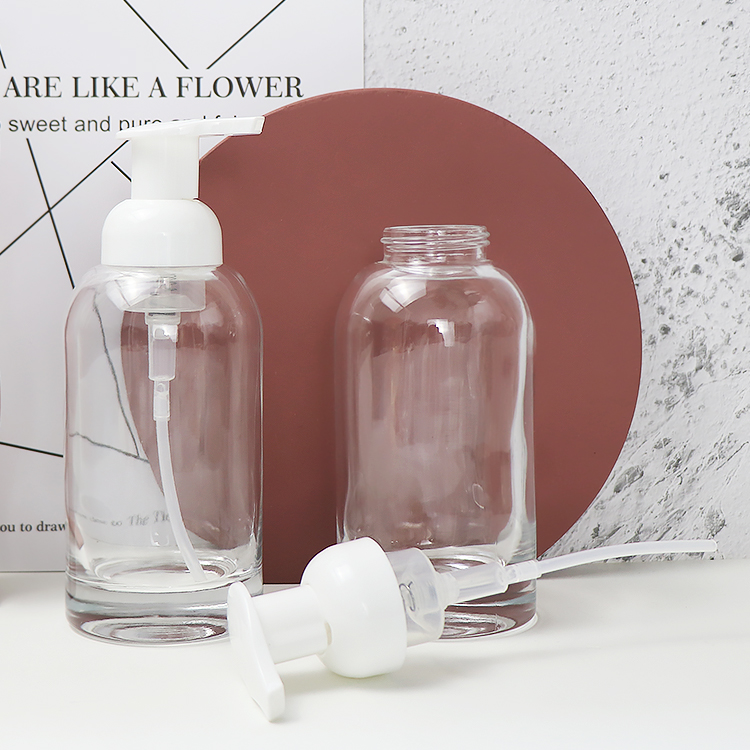 New Round Glass Hand Sanitizer Sub Bottle 350ml hand washing foam liquid soap pump bottle