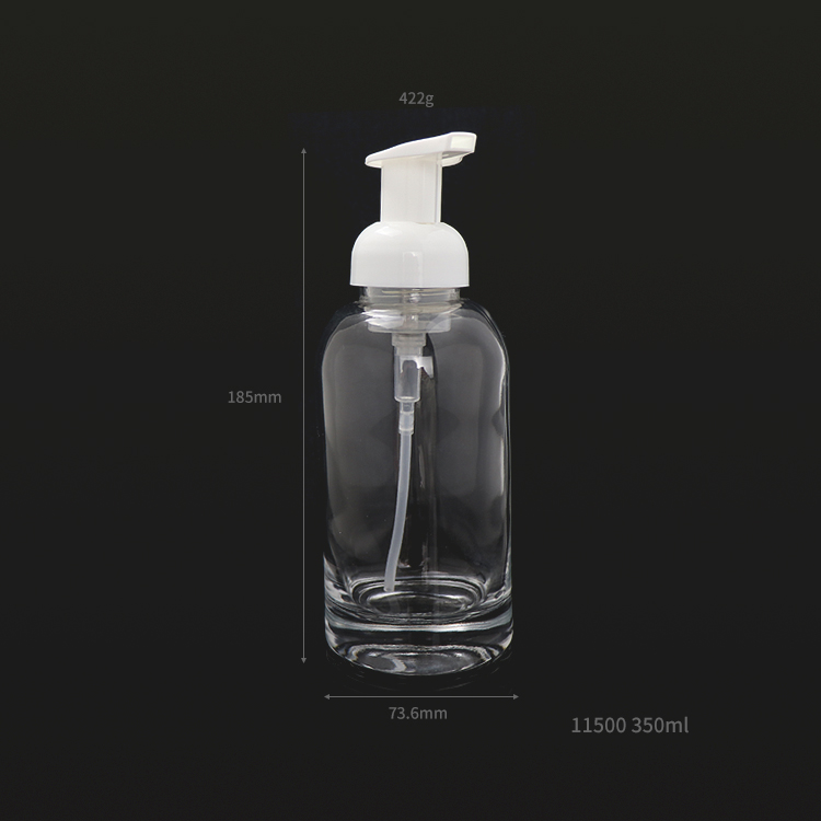 New Round Glass Hand Sanitizer Sub Bottle 350ml hand washing foam liquid soap pump bottle