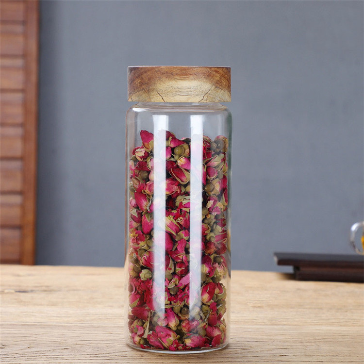 New Round Transparent Glass Honey Bottle Thread Mouth Acacia Wood Cover Honey Jar