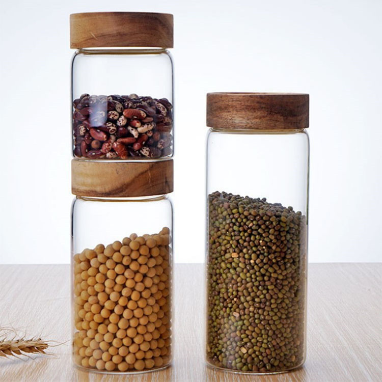 New Round Transparent Glass Honey Bottle Thread Mouth Acacia Wood Cover Honey Jar