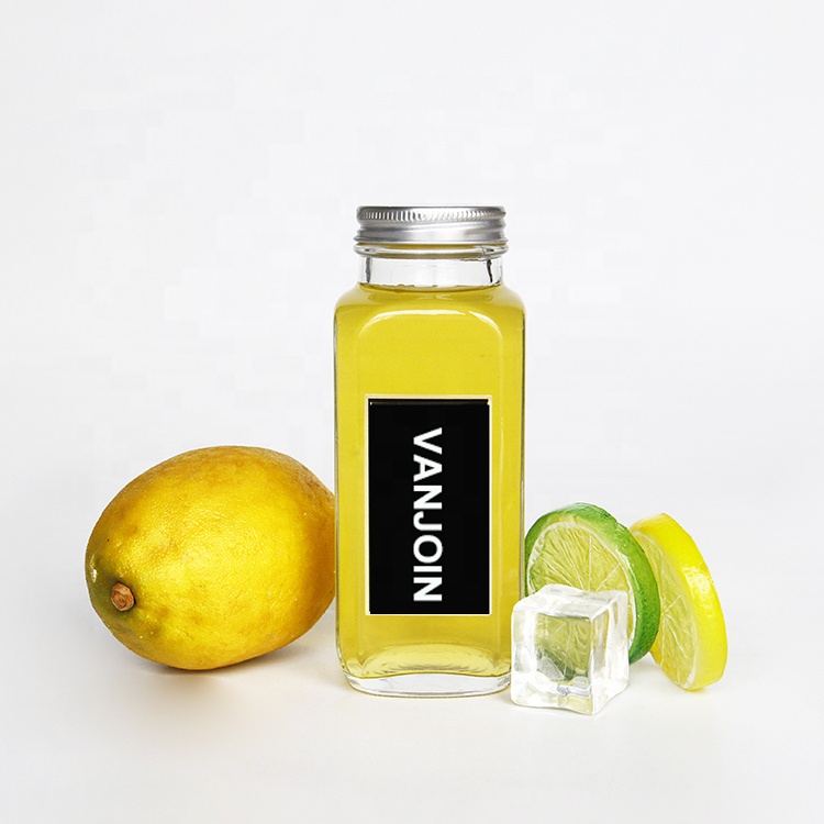New Stock Juice Bottle 250ml 8oz French Square Glass Bottle With Screw Lid