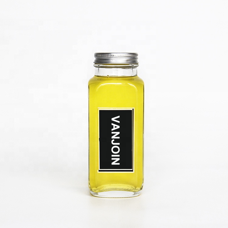 New Stock Juice Bottle 250ml 8oz French Square Glass Bottle With Screw Lid