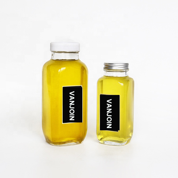 New Stock Juice Bottle 250ml 8oz French Square Glass Bottle With Screw Lid