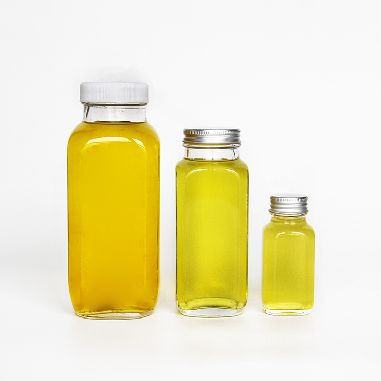 New Stock Juice Bottle 250ml 8oz French Square Glass Bottle With Screw Lid