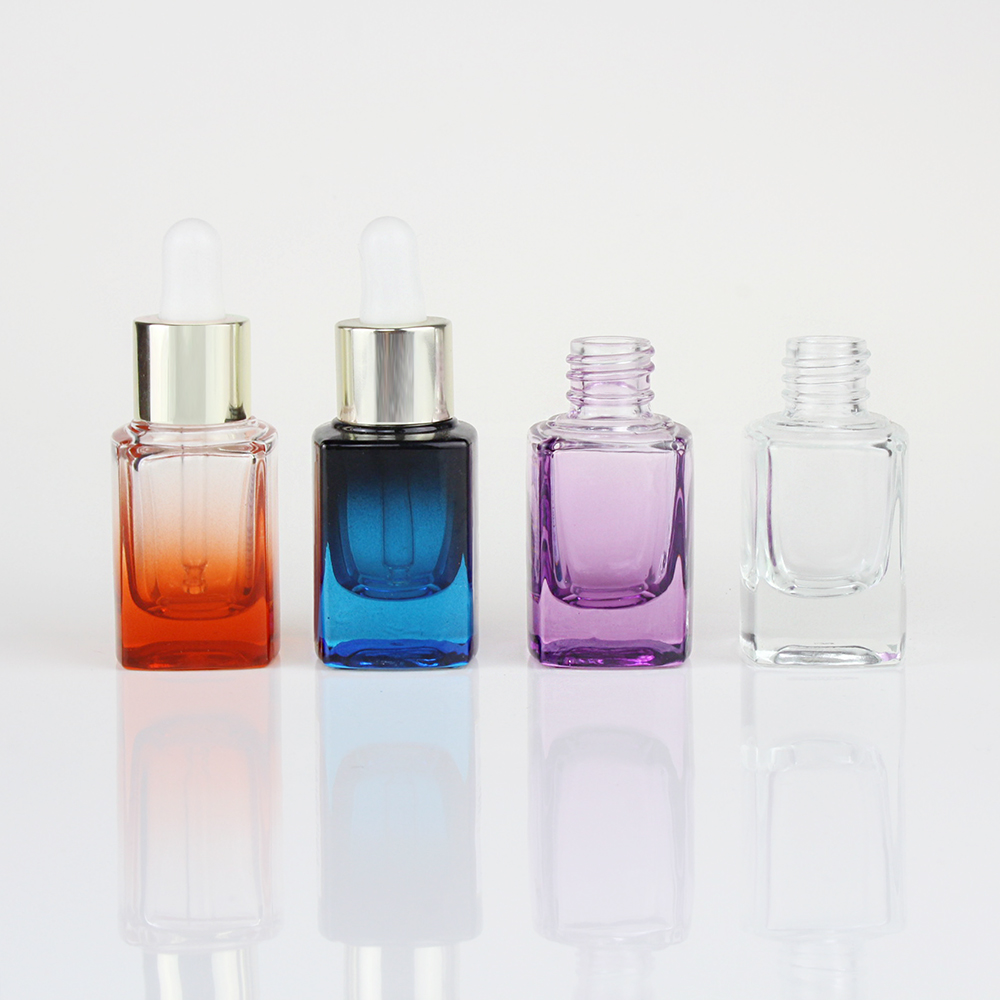 New Style 5ml 10ml 15ml 35ml colorful square shape oil perfume glass dropper bottle for essence oils