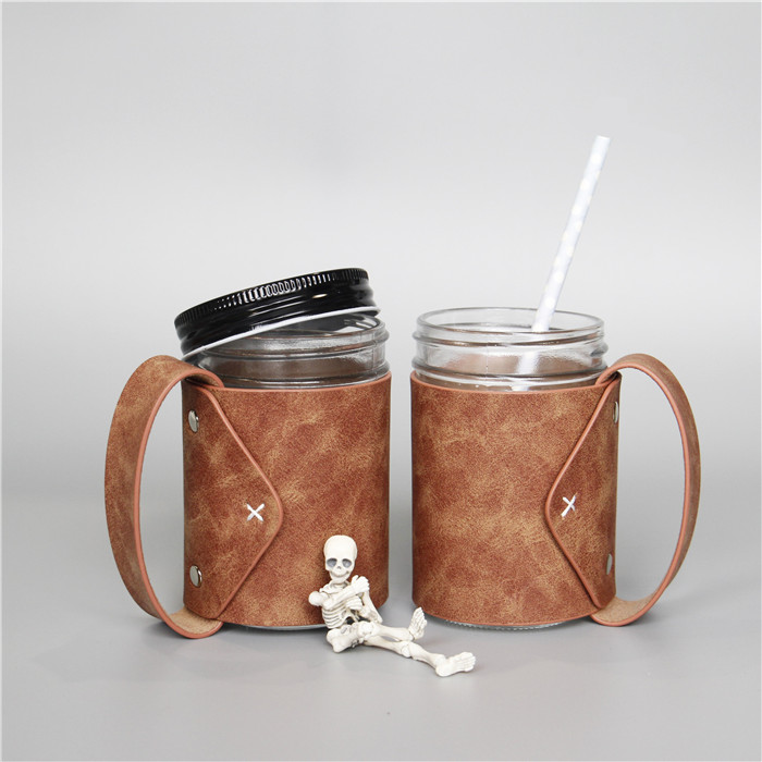New Style Glass Jars With Leather Cases