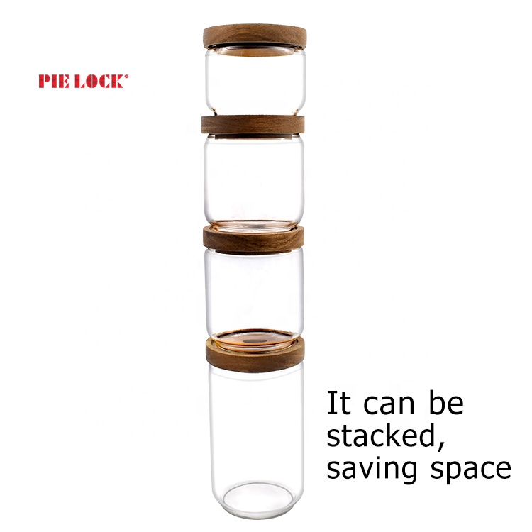 New Trend Food Safe Glass Storage Jar with Acacia Wooden Lid Glass Jar for Kitchen