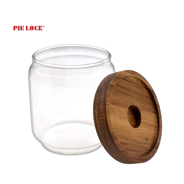 New Trend Food Safe Glass Storage Jar with Acacia Wooden Lid Glass Jar for Kitchen