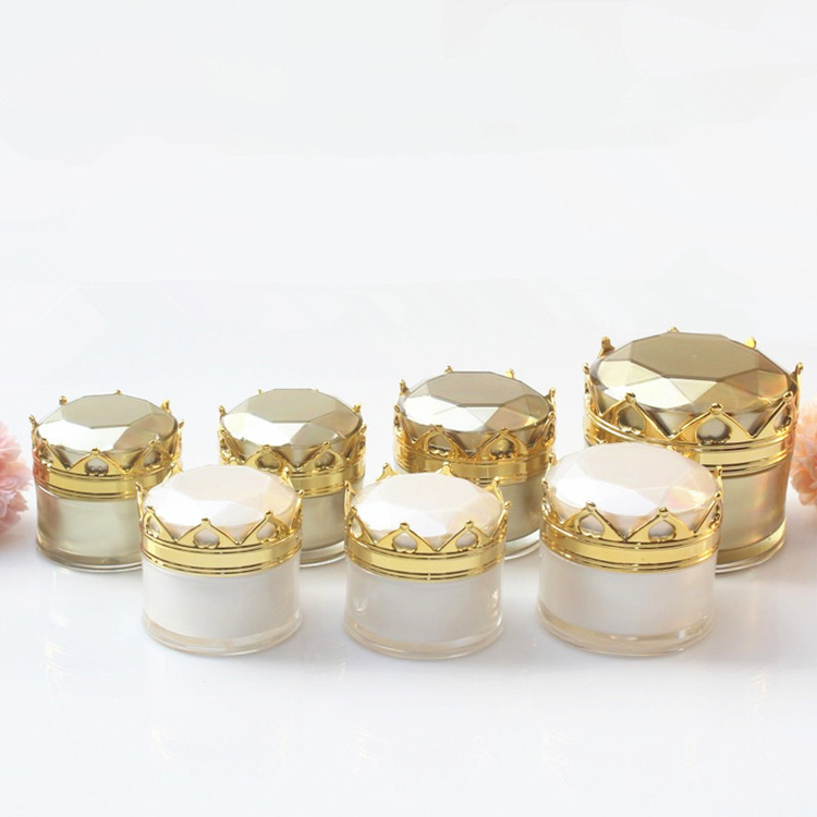 New Type High Quality 15g Luxury Golden Cosmetic Plastic Cream Acrylic Crown Jar