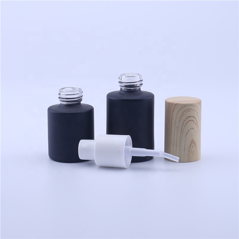 New Wood Grain Series Cosmetic Perfume Matte Black Glass Spray Cream Bottle Jar Straight Circle Shape 20-80ML