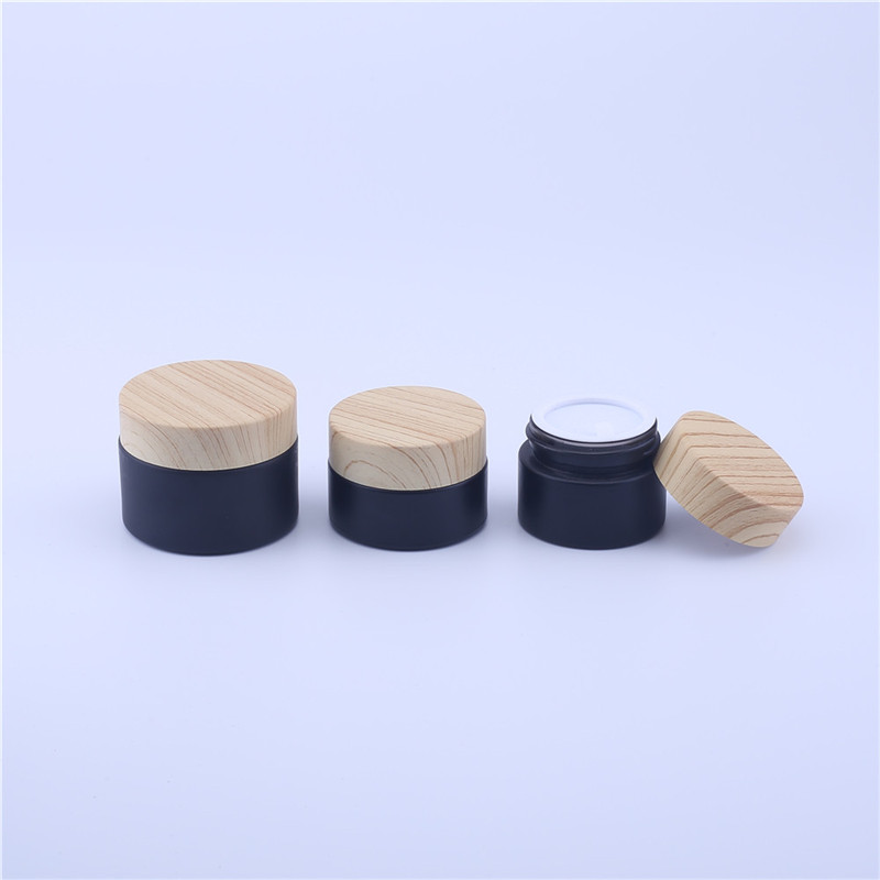 New Wood Grain Series Cosmetic Perfume Matte Black Glass Spray Cream Bottle Jar Straight Circle Shape 20-80ML