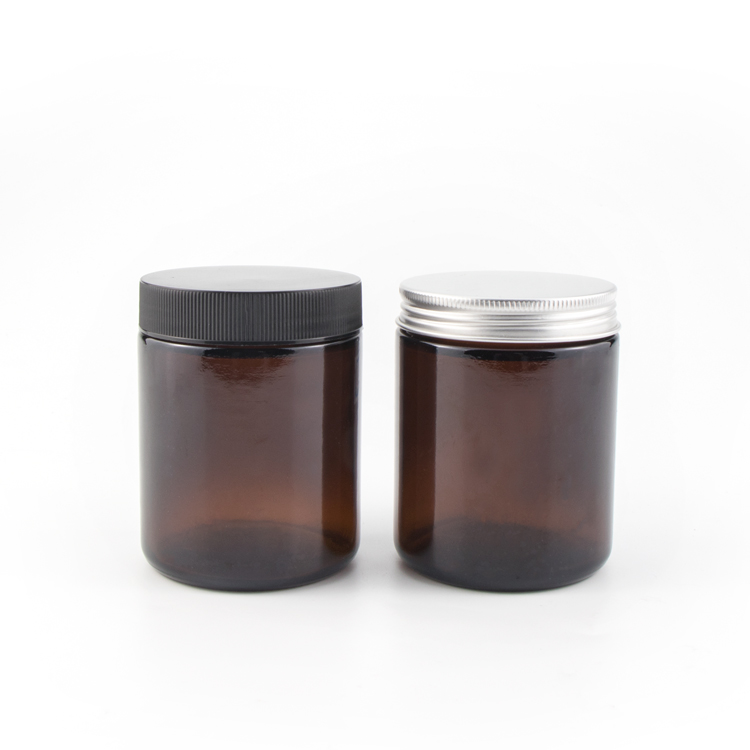 New arrival 1 2 3 4 5 6 7 8 ounce tall weed jar container oval flower amber glass jars with matte silver aluminum lids