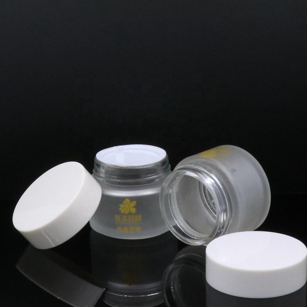 New arrival 1 oz cosmetic packaging glass child resistant child proof cap glass jar with white plastic lid for eye cream