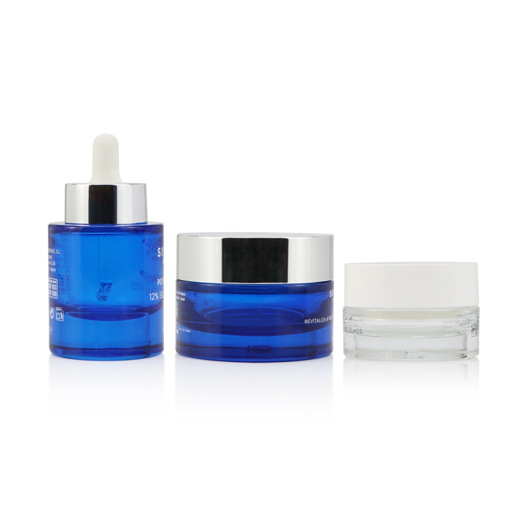 New arrival 15g 50ml mini thick blue eye gel glass facial cream containers cosmetic jar for skin care packaging
