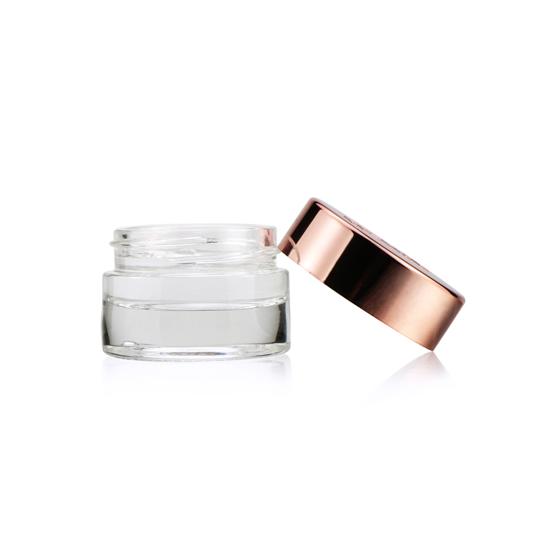 New arrival 15ml 1/2 fl oz round lotion gel mini containers small clear eye cream glass cosmetic jar with rose gold cap
