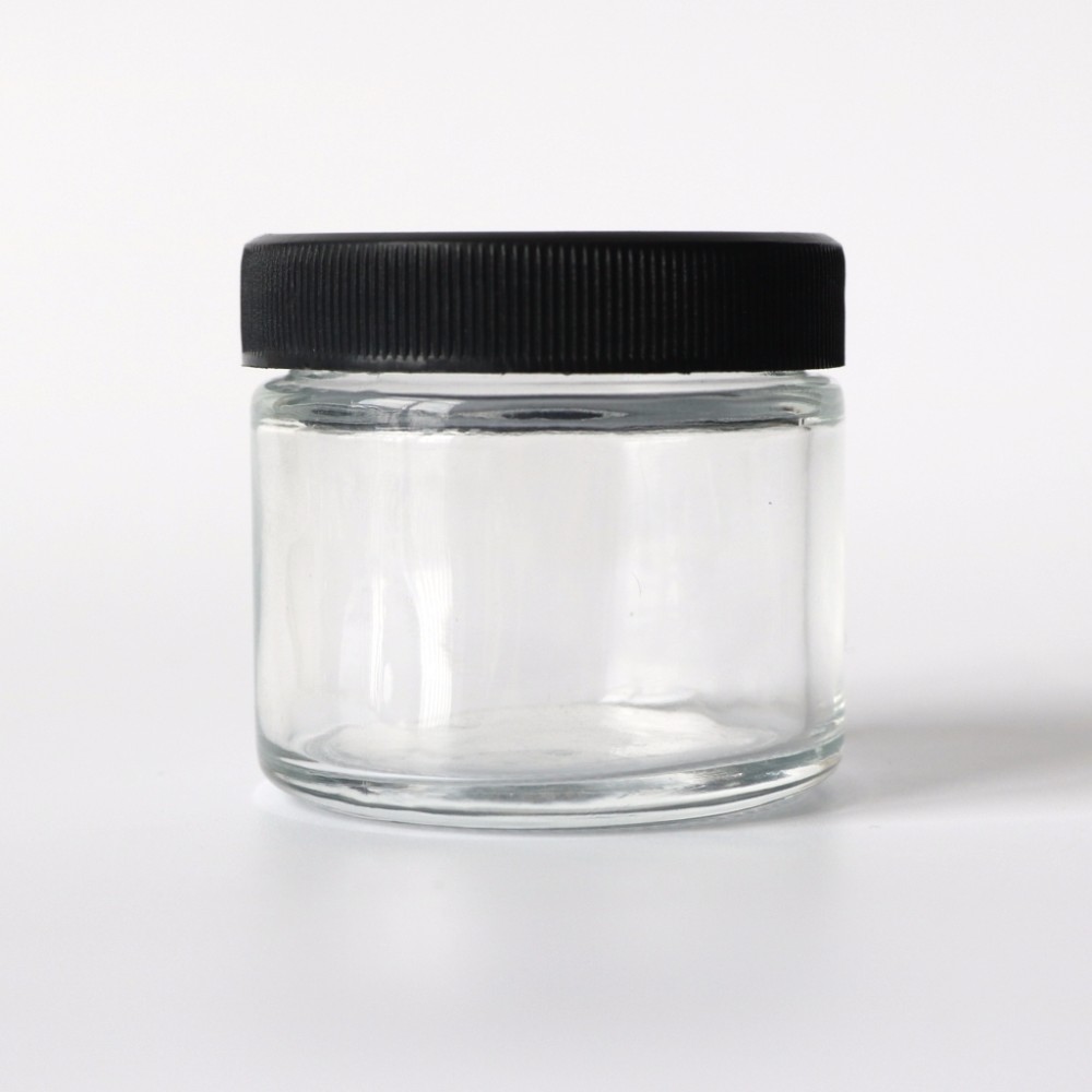 New arrival 1oz 2oz 3oz 4oz custom smell proof glass container cbd flower clear frosted wide mouth glass jar with lid