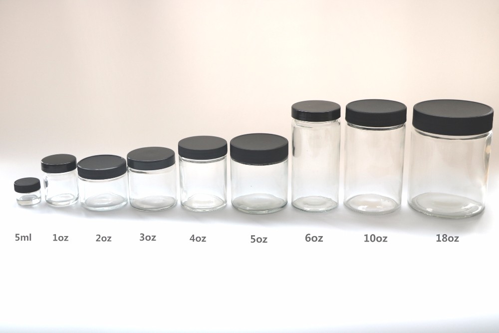 New arrival 1oz 2oz 3oz 4oz custom smell proof glass container cbd flower clear frosted wide mouth glass jar with lid