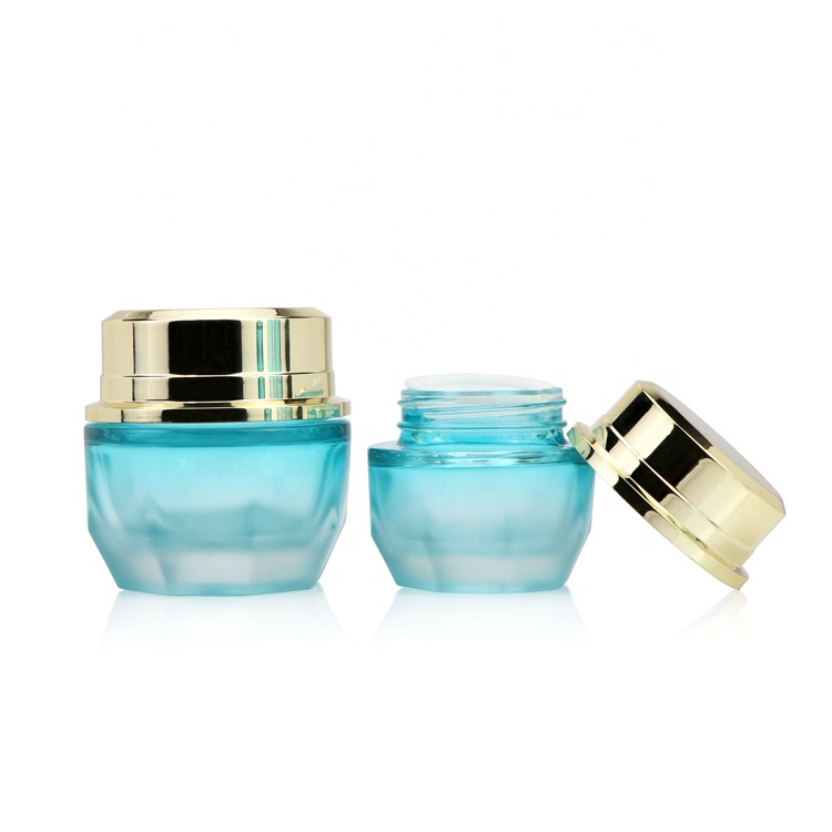 New arrival 30g 50ml empty blue green container packaging facial cream wide mouth glass cosmetic jars and bottles