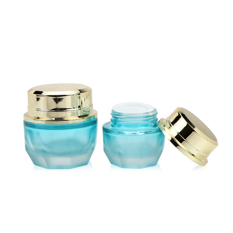New arrival 30g 50ml empty blue green container packaging facial cream wide mouth glass cosmetic jars and bottles