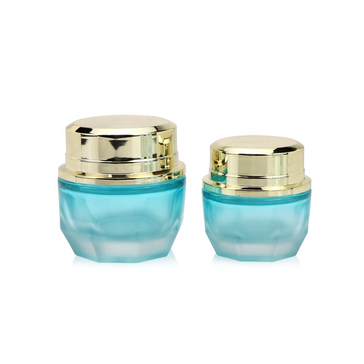 New arrival 30g 50ml empty blue green container packaging facial cream wide mouth glass cosmetic jars and bottles