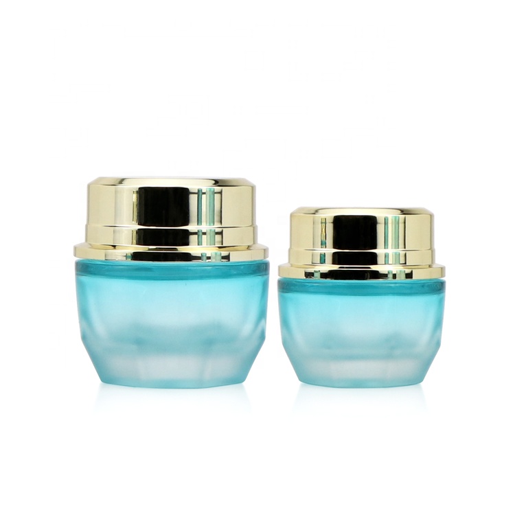 New arrival 30g 50ml empty blue green container packaging facial cream wide mouth glass cosmetic jars and bottles